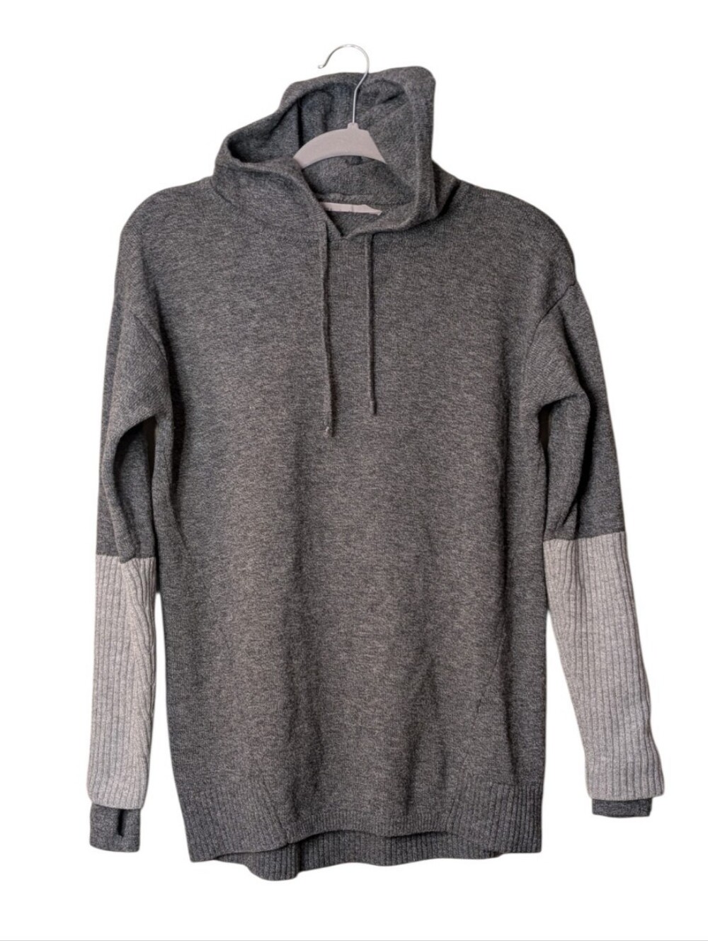 Athleta Nopa Merino wool Hooded Sweater grey heather Long Sleeve size Small